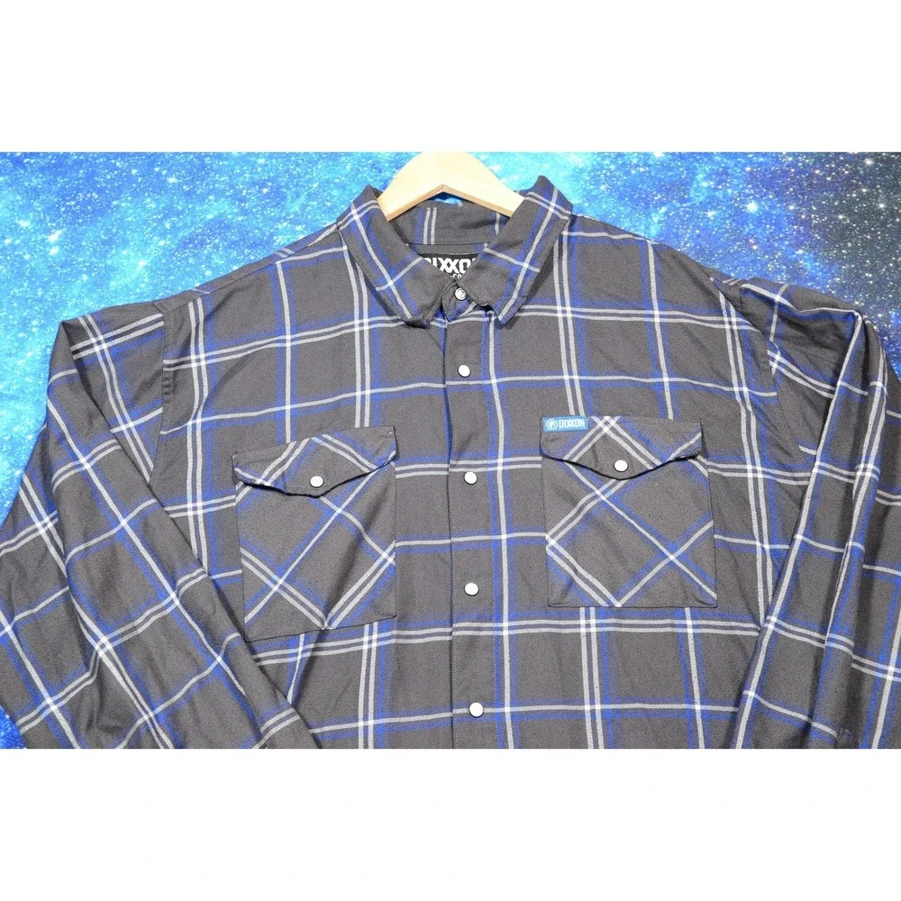 Dixxon Flannel Company Shirt Mens 3XL Gray Blue Plaid Snap‎ Performance Machine